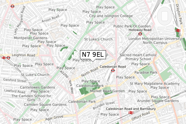 N7 9EL map - small scale - OS Open Zoomstack (Ordnance Survey)