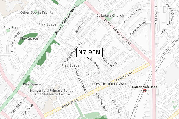 N7 9EN map - large scale - OS Open Zoomstack (Ordnance Survey)