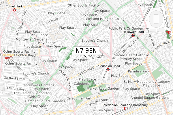 N7 9EN map - small scale - OS Open Zoomstack (Ordnance Survey)