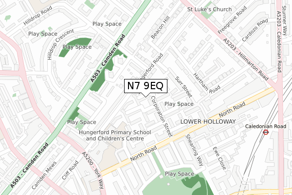 N7 9EQ map - large scale - OS Open Zoomstack (Ordnance Survey)