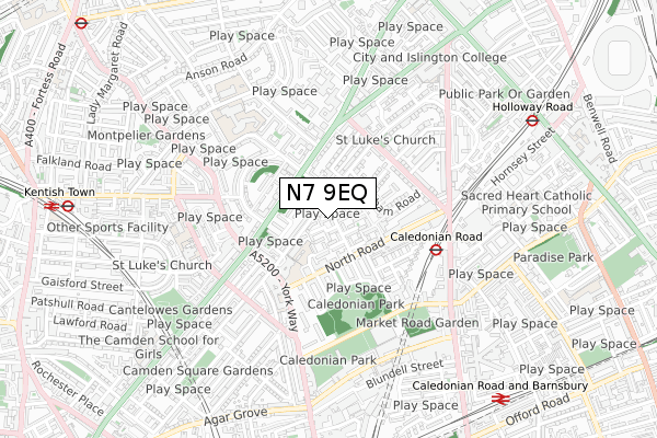 N7 9EQ map - small scale - OS Open Zoomstack (Ordnance Survey)