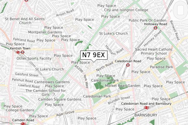 N7 9EX map - small scale - OS Open Zoomstack (Ordnance Survey)