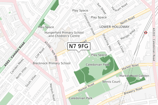 N7 9FG map - large scale - OS Open Zoomstack (Ordnance Survey)