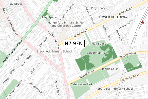 N7 9FN map - large scale - OS Open Zoomstack (Ordnance Survey)