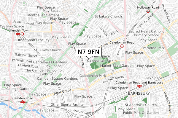 N7 9FN map - small scale - OS Open Zoomstack (Ordnance Survey)