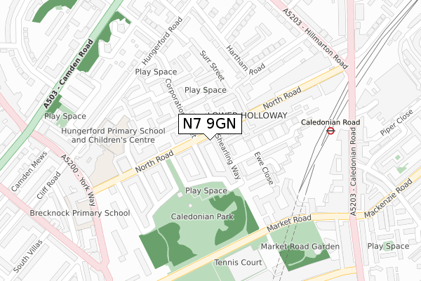 N7 9GN map - large scale - OS Open Zoomstack (Ordnance Survey)