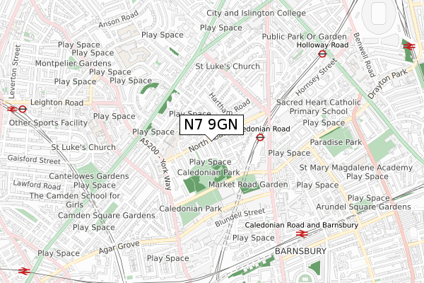 N7 9GN map - small scale - OS Open Zoomstack (Ordnance Survey)