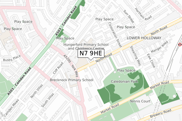 N7 9HE map - large scale - OS Open Zoomstack (Ordnance Survey)