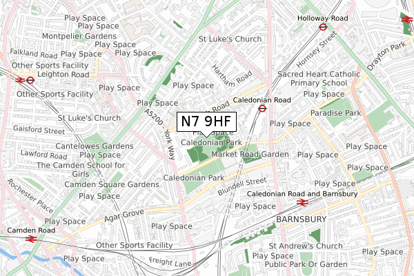 N7 9HF map - small scale - OS Open Zoomstack (Ordnance Survey)