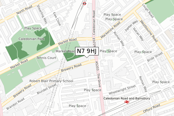 N7 9HJ map - large scale - OS Open Zoomstack (Ordnance Survey)