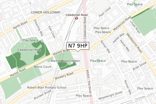 N7 9HP map - large scale - OS Open Zoomstack (Ordnance Survey)