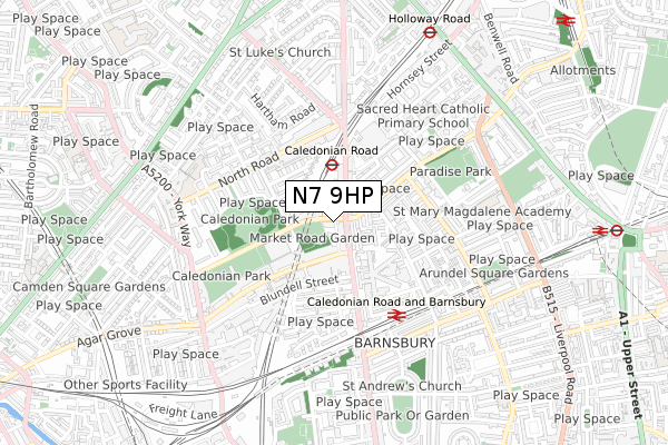 N7 9HP map - small scale - OS Open Zoomstack (Ordnance Survey)