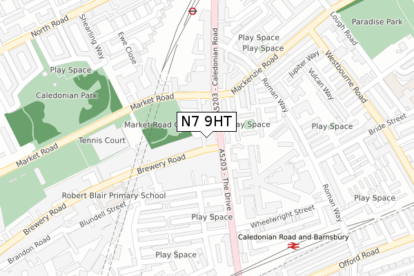 N7 9HT map - large scale - OS Open Zoomstack (Ordnance Survey)