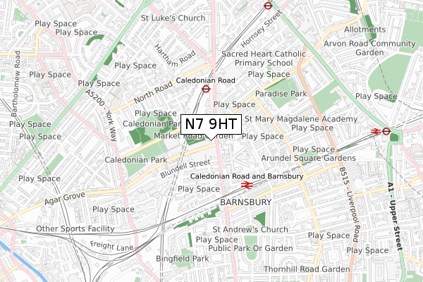 N7 9HT map - small scale - OS Open Zoomstack (Ordnance Survey)