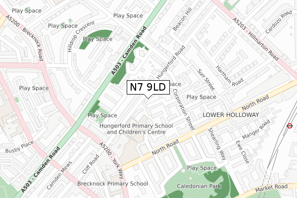 N7 9LD map - large scale - OS Open Zoomstack (Ordnance Survey)