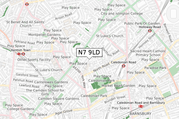 N7 9LD map - small scale - OS Open Zoomstack (Ordnance Survey)