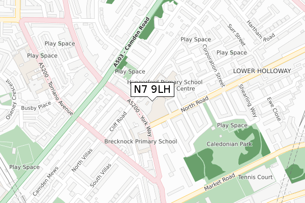 N7 9LH map - large scale - OS Open Zoomstack (Ordnance Survey)