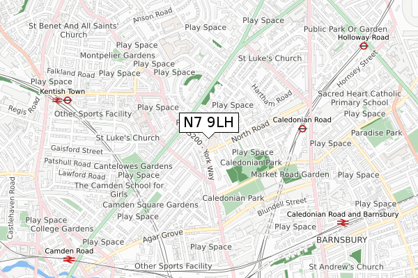 N7 9LH map - small scale - OS Open Zoomstack (Ordnance Survey)