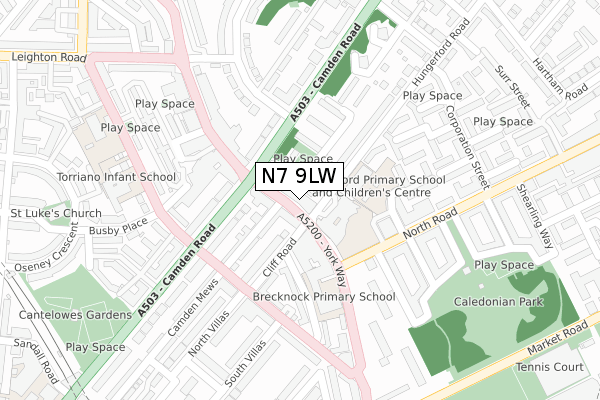 N7 9LW map - large scale - OS Open Zoomstack (Ordnance Survey)