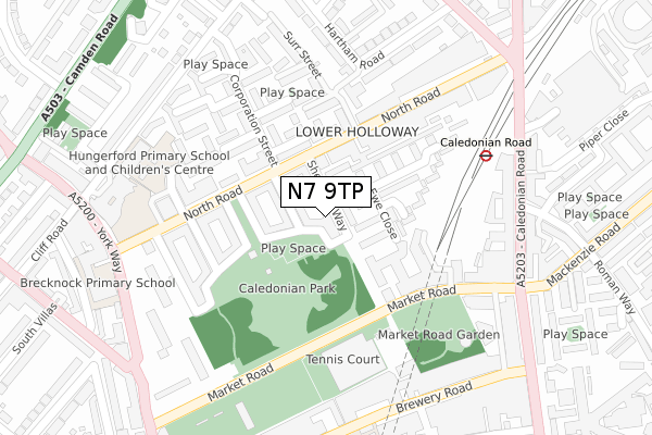 N7 9TP map - large scale - OS Open Zoomstack (Ordnance Survey)