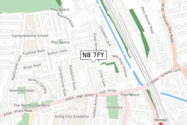 N8 7FY map - large scale - OS Open Zoomstack (Ordnance Survey)