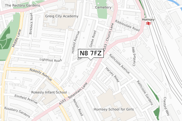 N8 7FZ map - large scale - OS Open Zoomstack (Ordnance Survey)