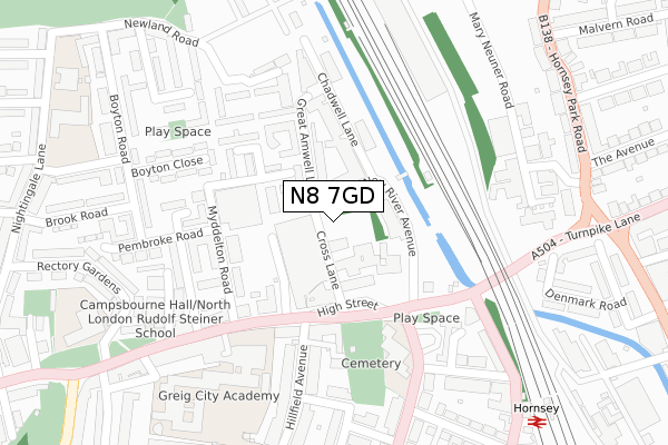 N8 7GD map - large scale - OS Open Zoomstack (Ordnance Survey)