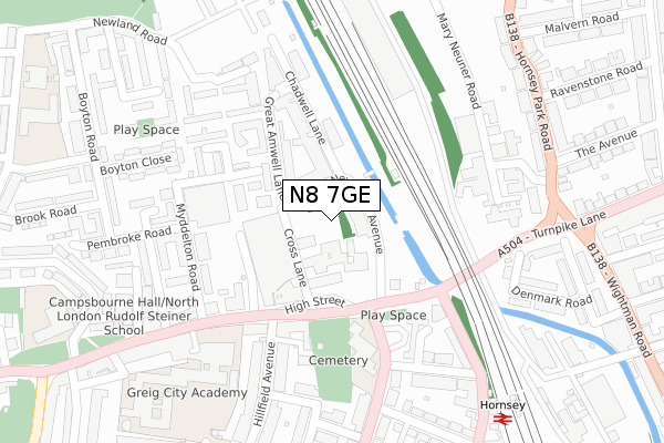 N8 7GE map - large scale - OS Open Zoomstack (Ordnance Survey)