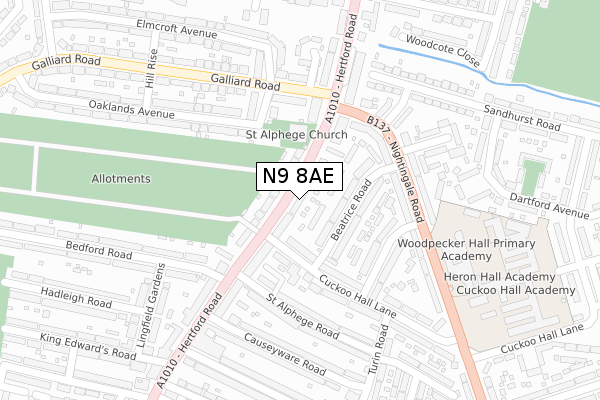 N9 8AE map - large scale - OS Open Zoomstack (Ordnance Survey)