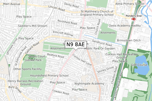 N9 8AE map - small scale - OS Open Zoomstack (Ordnance Survey)