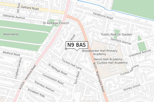 N9 8AS map - large scale - OS Open Zoomstack (Ordnance Survey)