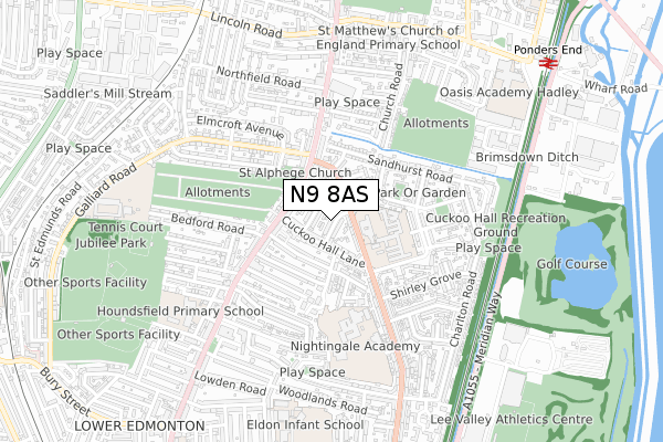 N9 8AS map - small scale - OS Open Zoomstack (Ordnance Survey)