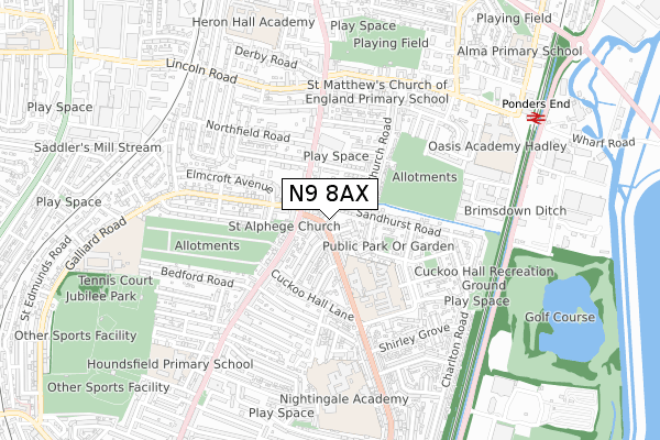 N9 8AX map - small scale - OS Open Zoomstack (Ordnance Survey)