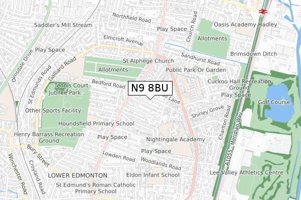 N9 8BU map - small scale - OS Open Zoomstack (Ordnance Survey)