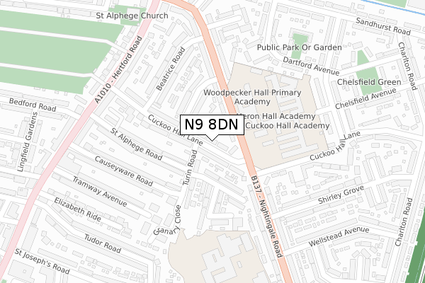 N9 8DN map - large scale - OS Open Zoomstack (Ordnance Survey)