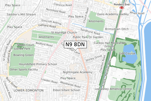 N9 8DN map - small scale - OS Open Zoomstack (Ordnance Survey)