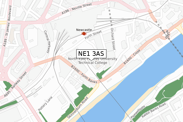 NE1 3AS map - large scale - OS Open Zoomstack (Ordnance Survey)