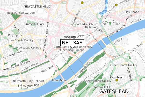 NE1 3AS map - small scale - OS Open Zoomstack (Ordnance Survey)