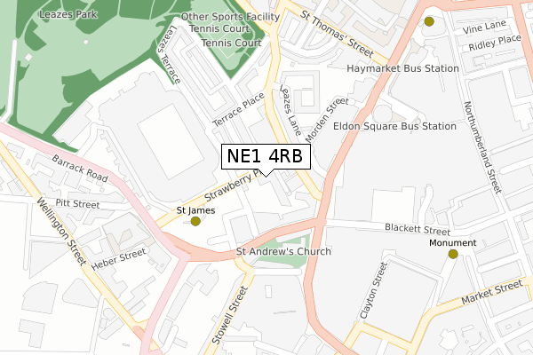 NE1 4RB map - large scale - OS Open Zoomstack (Ordnance Survey)