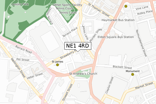 NE1 4RD map - large scale - OS Open Zoomstack (Ordnance Survey)