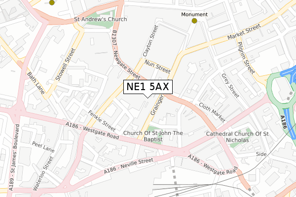 NE1 5AX map - large scale - OS Open Zoomstack (Ordnance Survey)