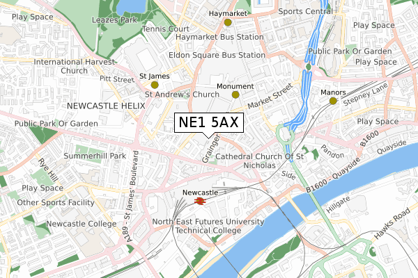 NE1 5AX map - small scale - OS Open Zoomstack (Ordnance Survey)