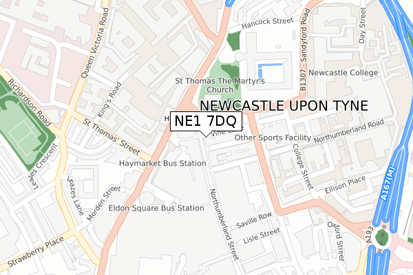 NE1 7DQ map - large scale - OS Open Zoomstack (Ordnance Survey)