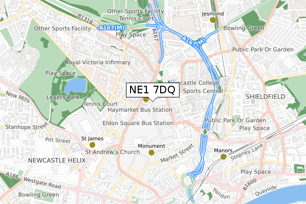 NE1 7DQ map - small scale - OS Open Zoomstack (Ordnance Survey)