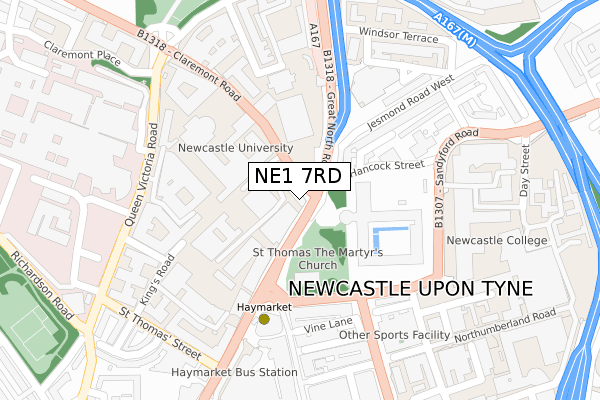 NE1 7RD map - large scale - OS Open Zoomstack (Ordnance Survey)