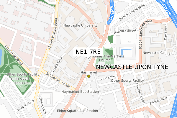 NE1 7RE map - large scale - OS Open Zoomstack (Ordnance Survey)