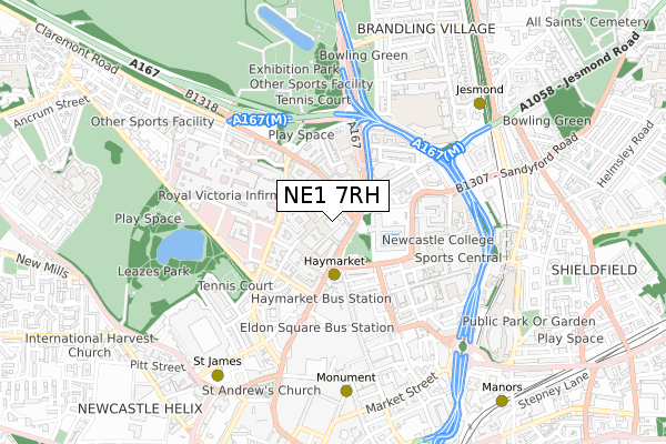 NE1 7RH map - small scale - OS Open Zoomstack (Ordnance Survey)