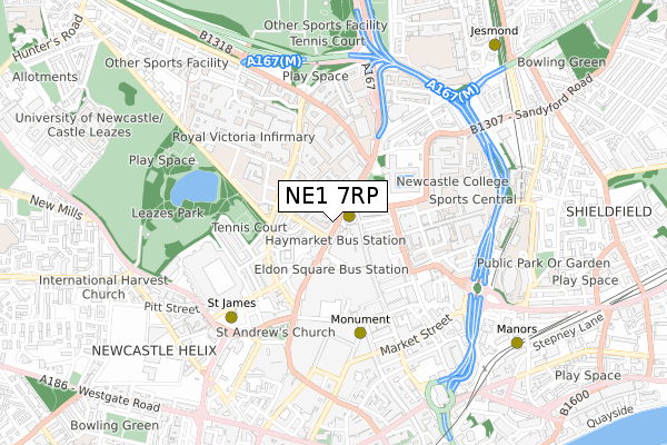 NE1 7RP map - small scale - OS Open Zoomstack (Ordnance Survey)