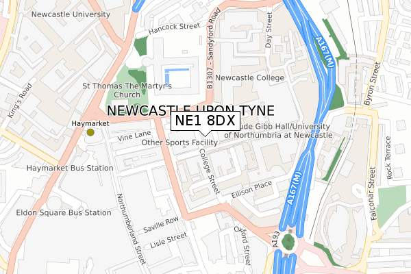 NE1 8DX map - large scale - OS Open Zoomstack (Ordnance Survey)