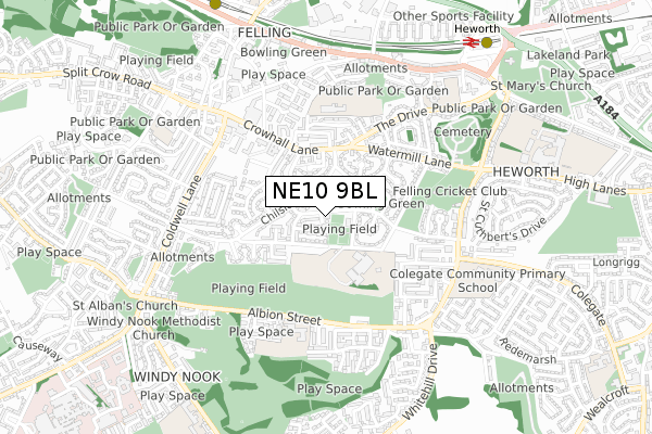 NE10 9BL map - small scale - OS Open Zoomstack (Ordnance Survey)